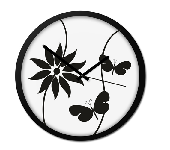 Designové nástěnné hodiny Květ s motýlky C363C
